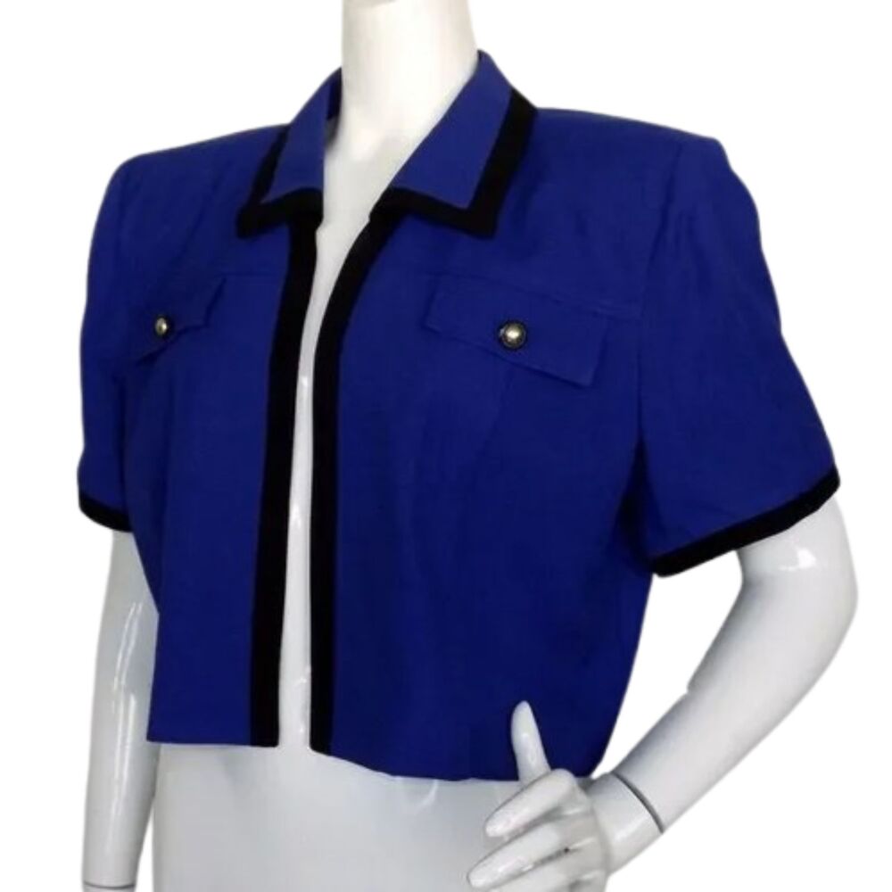 new JULIAN TAYLOR Jacket, 16, Navy Blue/Black Trim, Waist length, Shoulder pads - Picture 6 of 16